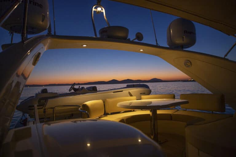 Luxury Motor Yacht MEDUSA aft deck by night