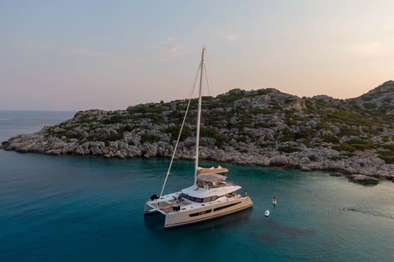 Luxury Catamaran Serenissima at anchor