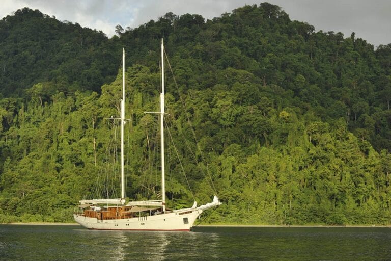 MUTIARA LAUT embarkation at anchor in Green indonesia for dive charter