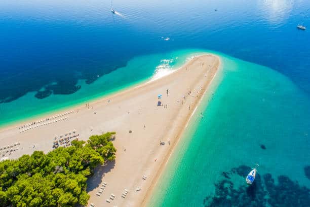 Aerial view of beach on peninsula in Croatia