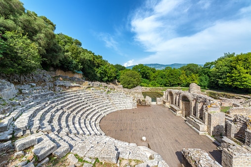 Ancient theater in the ruins of Butrint in southern Albania